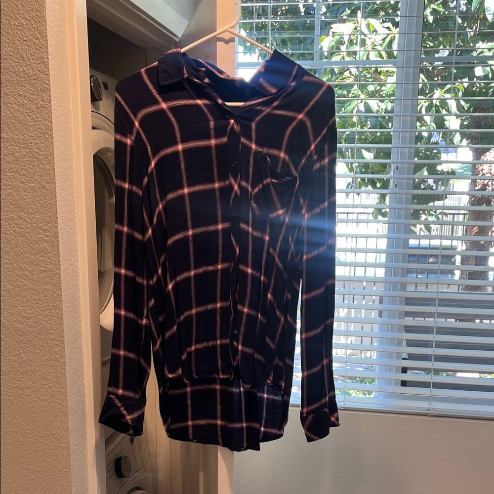 Rails Navy Blue and Pink Plaid Button-Up Top